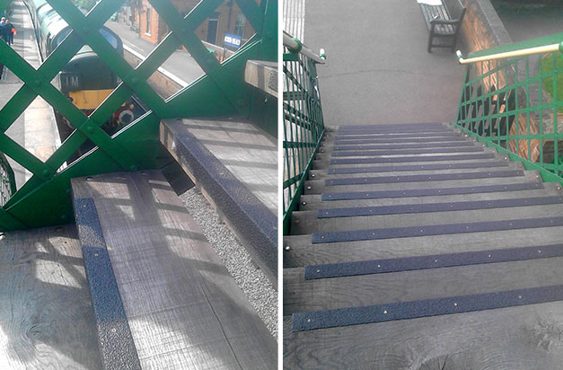 Stair Nosing installed on the footbridge of the Epping and Ongar Railway, a historic steam and diesel preservation line, based at North Weald.