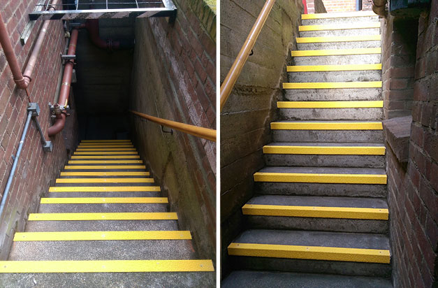 Light reflective stair nosings improve safety by highlighting step edges.