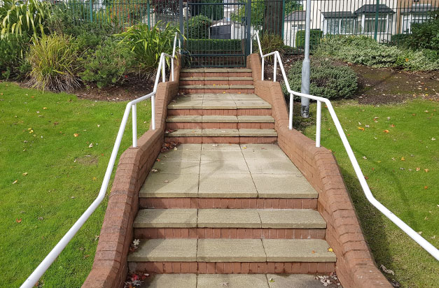Park steps prior to installation of stair nosings.