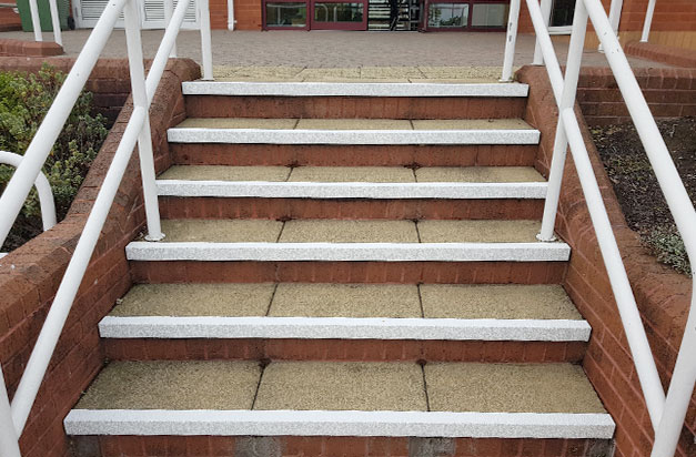 Highly visible white stair nosing is DDA compliant, helping to highlight step edges.