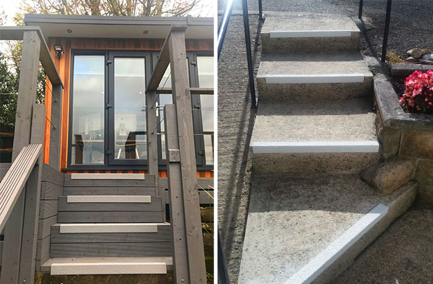 Non slip stair nosings can be applied to any surface, wooden or concrete.