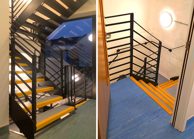 “Stair Nosings were pre-drilled with colour-matched screws. Fitted over a vinyl sheet flooring using both a grab-adhesive and the enclosed screws.“