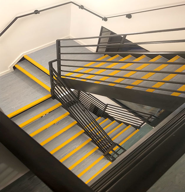 “High contrast Anti-Slip Stair Nosings were installed on the all internal staircases at a newly built Community Medical Centre. This product fit the specification perfectly and for a fraction of the cost of other products which are commonly used for internal staircases. Both us (the contractor) and the client were very happy with the product and the final installed look.“