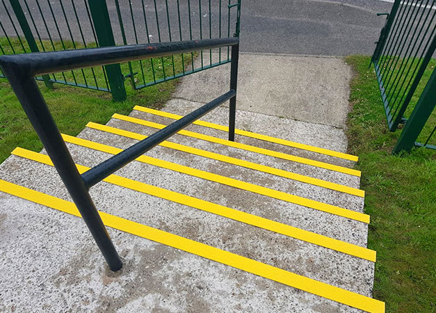 Highly visible stair nosing that is long lasting, durable and slip resistant.