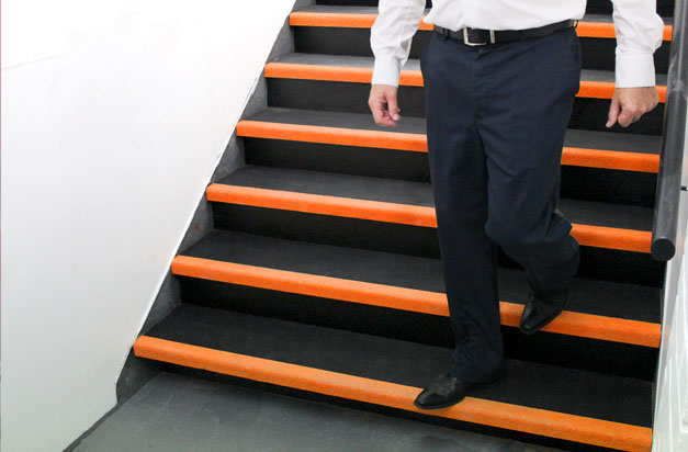 High-vis colours for factory stairs installation.