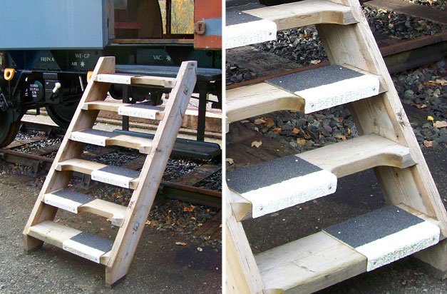 Anti-slip stair tread covers railway train access steps.