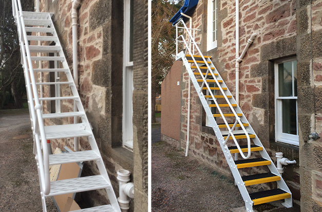 “Great product and my client and myself are delighted with the finished project. Here are some photos of the finished job! We needle gunned and blasted the fire escape and applied primer, build and finish coat then fixed the stair treads as a safety feature as they were open grating treads. They were fixed with stainless steel coach bolts and locking nuts with a square type penny washer to catch the profile of the grating.” M Maclennan