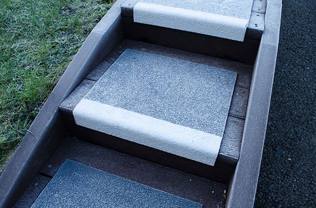Non slip in frosty conditions. Stair Treads with white nosing and black step for extra visibility.