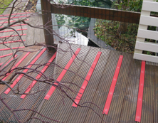 Non-slip decking strips bright colour garden design.