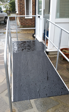 Non-slip floor sheets wheelchair access ramp.