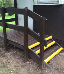 Anti-slip nosing on slippery wooden steps.